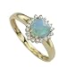 14K Yellow Gold 0.14 cttw Fantastically Surrounding Round Diamond and Heart Shaped Prong Set Opal Gemstone Ring