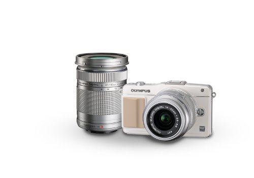 detail Olympus E-PM2 16MP Compact System Camera with 14-42mm and 40-150mm Two Lens Kit (White)