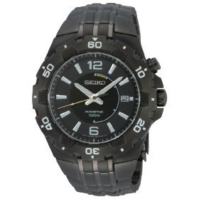 Seiko #SKA447P1 Men's Black IP Kinetic Sports Watch
