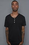 KR3W The Mendota S/S V-Neck Henley in Vintage Black,Tops for Men