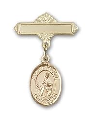 14K Gold Baby Badge with St. Dymphna Charm and Polished Badge Pin