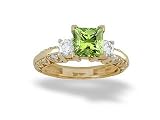 14K Yellow Gold Genuine Square Peridot and Diamond Engagement Ring