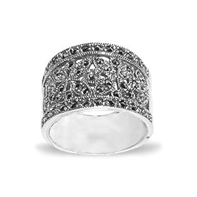 Marvelous 14 MM Marcasite Band .925 Sterling Silver Ring by Marcasite Birthstones