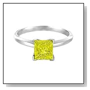 1/4 CT Princess Cut Yellow Diamond Solitaire Ring 14K White Gold (Available In Sizes 5 - 10)