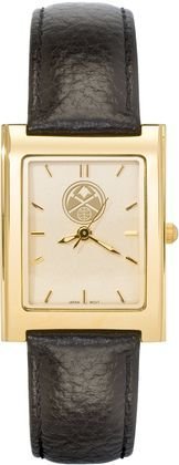 Denver Nuggets Womens Gold Elite Leather Strap Rectangular Dress Watch
