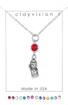 Clayvision Japanese Maneki neko Lucky Cat Charm Necklace with Birthstone/Favorite Color Swarovski Crystal