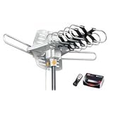 Amplified HD Digital Outdoor HDTV Antenna with Motorized 360 Degree Rotation, UHF/VHF/FM Radio with Infrared Remote Control