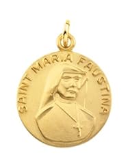 14K Yellow Gold 18.00 mm St Maria Faustina Medal