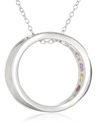 Sterling Silver Multi-Gemstone Accent Circle Pendant Necklace, 18"