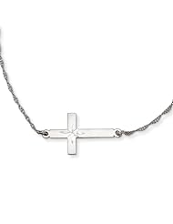 .925 Sterling Silver Large Diamond Cut Sideways Cross Pendant Necklace 18"