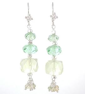 Lemon Quartz Gemstone and Green Crystal Dangle Earrings with Citrine and Peridot Accent Beads, # 8067