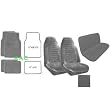 A Set of 2 Universal Fit High Back Regal Pattern Front Bucket Seat Cover, A Set of 4 Universal Fit Plush Carpet Floor Mats for Cars and One Universal Fit Regal Rear / Bench Seat Cover - Silver