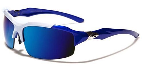 Arctic Blue Mens Fashion Sports Wrap Sunglasses - Blue Revo Lens - Fishing, Baseball, Boating, Skiing - Several Colors Available! (White - Blue)