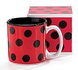 Red Ladybug Mug/Cup With Black Polka Dots Gift Boxed Inexpensive Gift