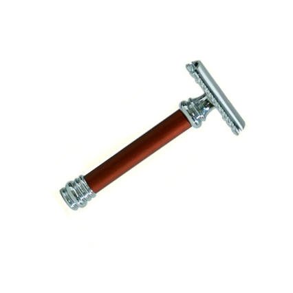 Merkur Long Handle Barber Pole Safety Razor, Red Handle