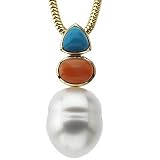 14K White or Yellow Gold Paspaley South Sea Cultured Pearl, Turquoise and Pink Coral Pendant