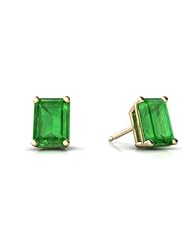 Genuine Emerald 14kt Yellow Gold Stud Earrings