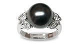 Size 5 18K white gold Radella Black Tahitian south sea cultured pearl and diamond ring