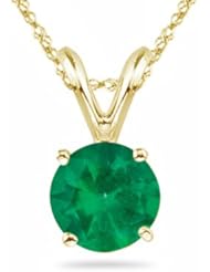 0.20 Cts of 4 mm AA Round Natural Emerald Solitaire Pendant in 18K Yellow Gold