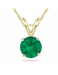 0.10 Cts of 3 mm AA Round Natural Emerald Solitaire Pendant in 18K Yellow Gold