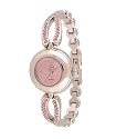 Pave Padies Watch Bracelet Style, Silver Tone, Round Pink Dial Set with Genuine Pink Swarovski Crystals