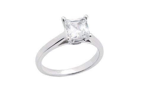 0.75 Ct Princess E/VS Certified (Clarity Enhanced) Solitaire Diamond Engagement Ring in Platinum