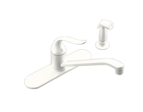 KOHLER 15172-FT-0 Coralais Single-Control Kitchen Faucet with 10-Inch Spout, Sidespray and Lever Handle, White