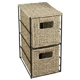 2 DRAWER SEAGRASS TOWER WITH BLACK METAL FRAME