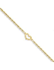 14k Yellow Gold 10in Open Heart Rope Anklet. Metal Wt- 1.74g