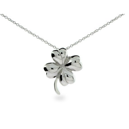 Eve's Addiction Good Luck Sterling Silver Four Leaf Clover Pendant
