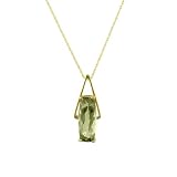 10k Yellow Gold Cushion Cut Green Quartz Pendant, 18