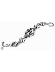 Twisted Blade Silver Oval Fleur De Lis ID Bracelet 7 Inches