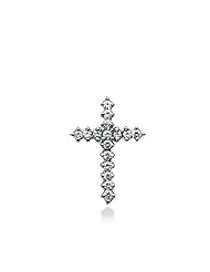 14K White Gold Round Diamond Share Prong Set Cross Pendant (0.64ct)