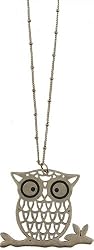 LAVISHY Owl On a Branch Necklace --- LOOOONG 30" Vintage Silver Finish Chain