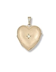 Solid 14K Yellow Gold Heart Four Photo Locket W/ Diamond 1 inch x 1 inch Solid 14K Yellow Gold