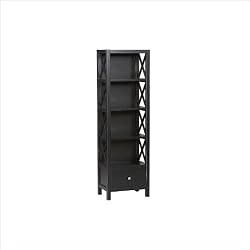 Linon Anna Tall Narrow 5 Shelf Wood Bookcase in Black
