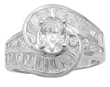Sterling Silver Oval & Baguette CZ Engagement Ring
