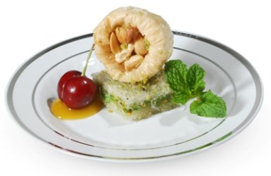 Fineline Settings Plastic 6" | White Rim | Silver Splendor | Pack of 15 Round Plate