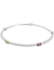 Sterling Silver Genuine Gemstone 5-Station Bangle Bracelet, 8"
