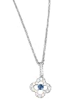 14K White Gold Hand-Crafted Designer Pendant, Set with Pave Diamonds and Prong Sapphire Precious Stone, Sliding on a 16'' Cable-Chain Necklace.( GH-Color, SI-Clarity, c.t.t.w.0.26CT, Sapphire 0.12CT).