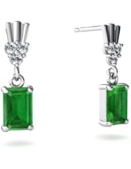 Genuine Emerald 14kt White Gold Dangle Drop Earrings