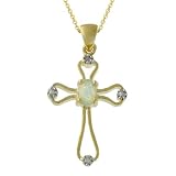 18k Gold over Sterling Silver Created Opal & Diamond Accent Cross Pendant