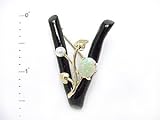 Black Coral Pin with Opal in 14K Yellow Gold