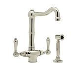 IMAGE OF Rohl A1679LMWSSTN-2 Country Kitchen Single Hole Faucet with Metal Levers Sidespray and Column Spout, Satin Nickel