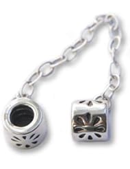 Sterling Silver Safety Chain with Threaded Beads Fits European Style Bead Bracelets