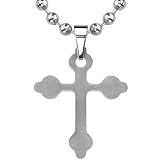 Elegant and Stylish: Designer Inspired Brushed Finish Titanium Medieval Cross Pendant with a Stainless Steel Ball Chain