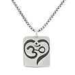 Rectangular Om (Aum) and Heart Design Pendant in Sterling Silver on an 18" Oxidized Round Box Chain, #7789