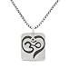 Rectangular Om (Aum) and Heart Design Pendant in Sterling Silver on an 18" Oxidized Round Box Chain, #7789