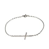 Sterling Silver and CZ Sideways Cross Bracelet