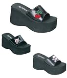 FUNN-21/22/23, 3 1/2 Gothic Platform Wedge Slide with Pink Kitty, Scull, or Cherries Sandal, Demonia by Pleaser USA